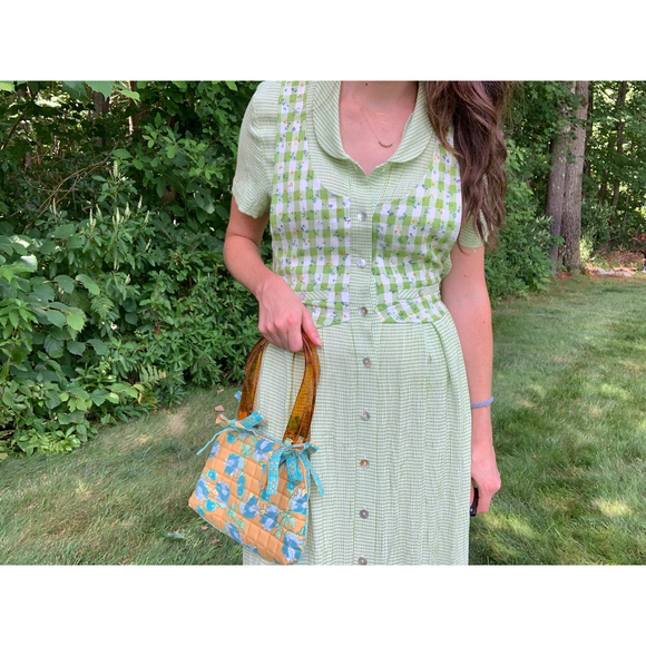 Ann Taylor Dresses & Skirts - Vintage 1990s Seersucker Gingham Lime Green Midi Dress with Attached Vest